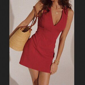 Commense Red V-Neck Mini Dress